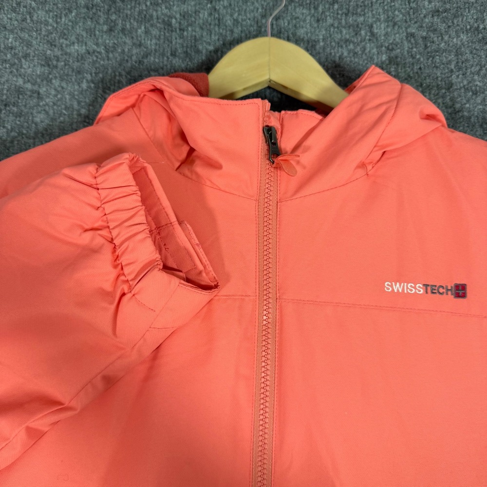 Swiss Tech Hooded Puffer Jacket Girls Size XL 14-16 Orange Polyester EUC
